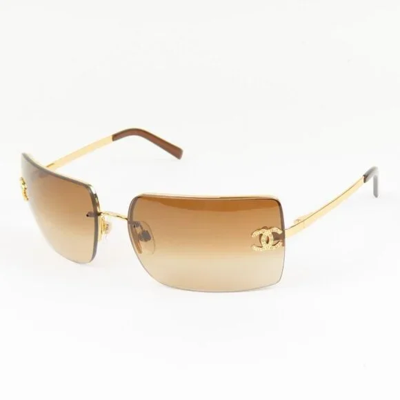 小物 CHANEL rimless sunglasses GOLD Chanel Gold Rimless Logo Sunglasses – Treasures of NYC